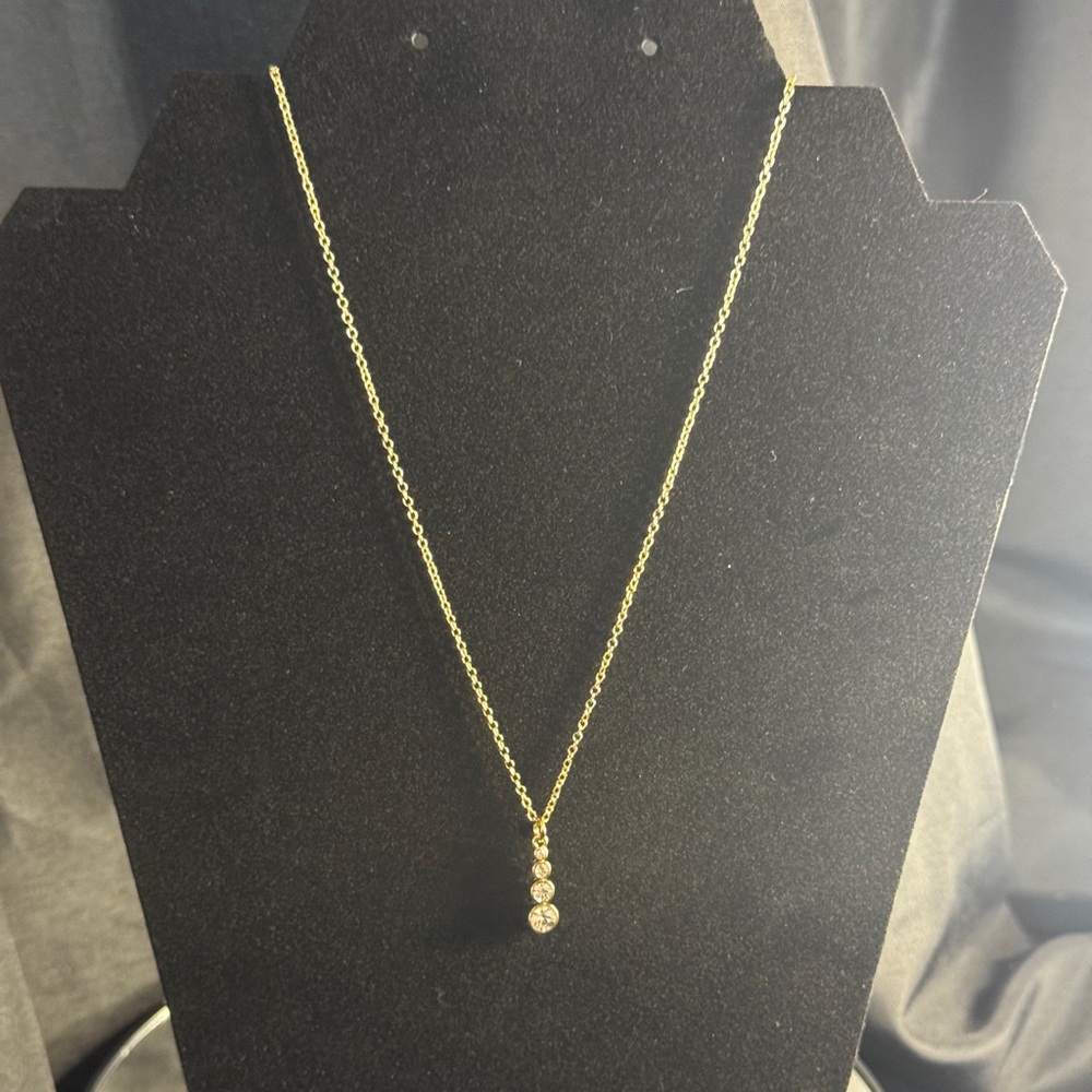 Gold Tone Pendant Necklace with Three CZ Drops